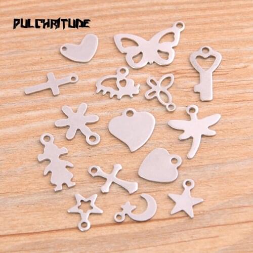 50pcs 15 Styles 316 Stainless Steel Rectangle Metal Stamping Blanks Diy Animal Herat Charm Pendant Necklace Accessories