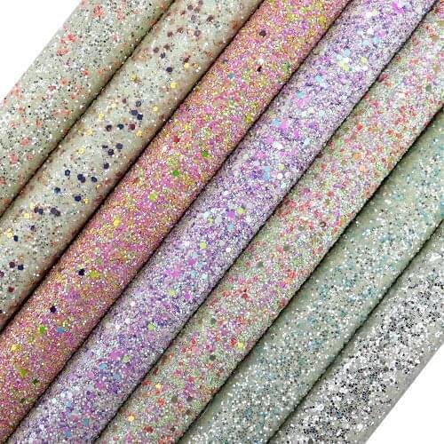7PCS/Set A4 Sheet Light Color Mix Chunky Glitter Fabric For Bows Earring Decoration CN155