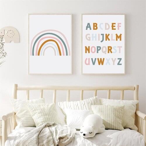 ABC Alphabet Art Poster Print Rainbow Canvas Painting Child Posters Nursery Wall Art Prints Nordic Wall Pictures Baby Room Decor