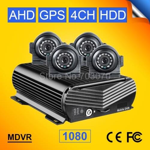 AHD Mobile Car Dvr Kits Free Shipping GPS HDD Video Recorder +4Pcs Night Vision IR CCTV Car Camera Mdvr For Bus Forklift Taxi