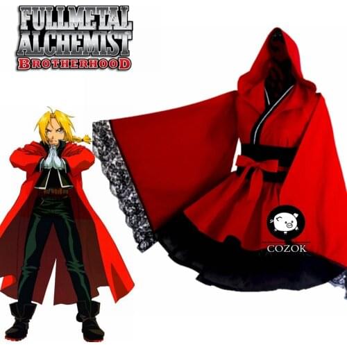 Anime Fullmetal Alchemist Edward Elric Red Women lolita Dress Kimono Cosplay Costume Cutome-Made Free Shipping