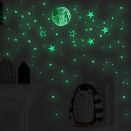 BalleenShiny 127 Luminous Stars And Moon DIY Decoration Sticker Set Home Ceiling Wall Self-adhesive Party Glow In The Dark