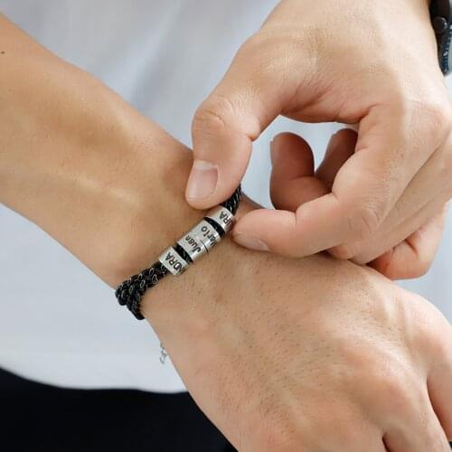 Custom Name Beads Bracelet Personalize Men Bracelet Black Stainless Steel Colors Fathers Day Gift Valentines Day Gift