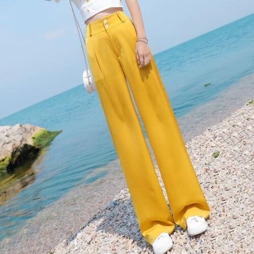 Women 2021 Spring Summer Fashion High Waist Ice Silk Pants Female Loose Wide-leg Trousers Ladies New Thin Casual Pants E154