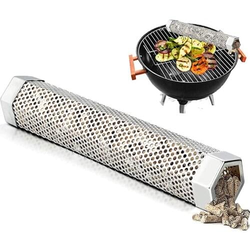 Stainless Steel Bbq Pellet Smoker Tube Heat Resistant Perforated Mesh Smoker Tube Smoke Generator Filter Gadget Hot Cold Smoking