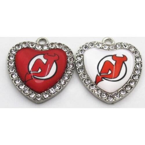 Ice Hockey Team Devils Crystal Heart 10pcs Dangle Charms DIY Jewelry Accessory Hanging Floating Ice Hockey Sports Charms