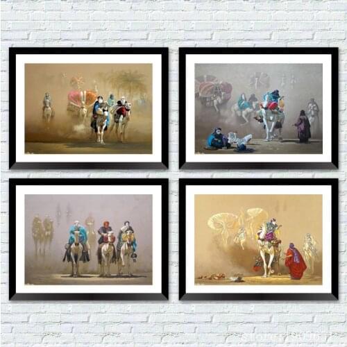 No frame classical people arabs desert camel horse canvas printings oil painting printed on cotton wall art decoration picture