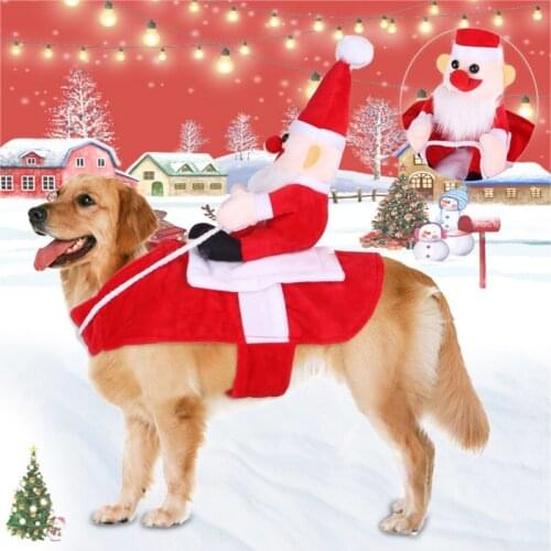 Dog Santa Costume Vest Red Pet Christmas Riding Dress Warm Apparel Party Dressing Up Cosplay Clothing Funny Clothing
