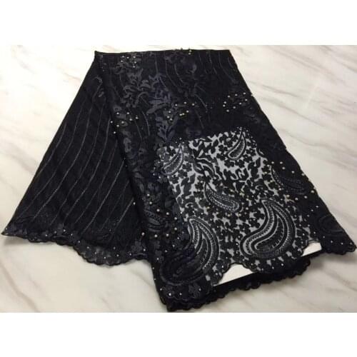 Latest Black Tulle Lace Fabric High Quality Europe And American Fashion Fabric With Beads Stone French Lace Fabrics MQ2910