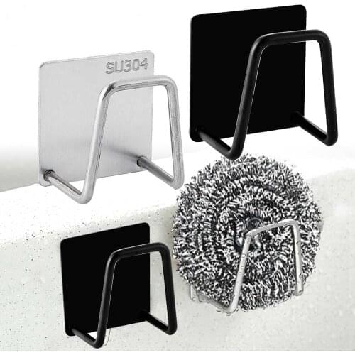 Kitchen Sponges Holder Self Adhesive Sink Sponges Drain Drying Rack 304 Stainless Steel Storage Holder Kitchen Sink Accessories