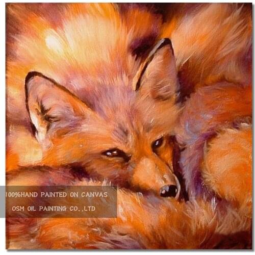 Newest Design Artist Handmade Beautiful Red Fox Oil Painting on Canvas Hand-painted Animal Fox Oil Painting for Living Room