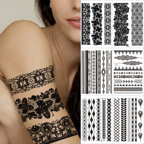 Fashion Flash Waterproof Tattoo Women black Ink Henna Tatto Jewel Lace Flower Bride fake Tatoo Mandala Temporary Tattoo Sticker