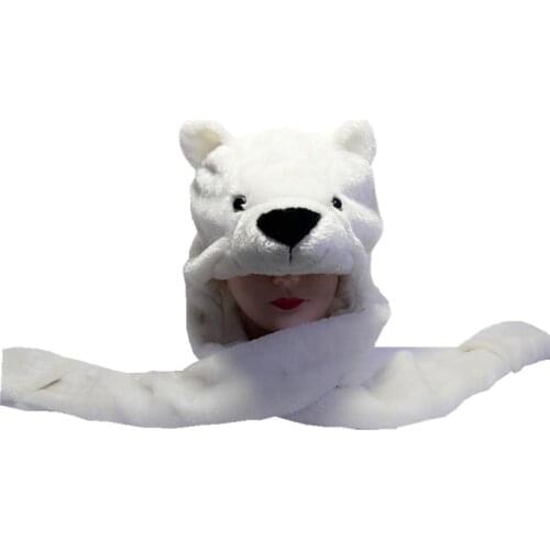 Polar Bear Cartoon Animal Plush Hat Childrens Winter Warm Cap Combined Scarf and Glove
