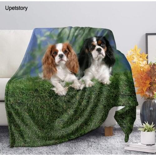 Upetstory Cavalier King Charles Dog Throw Blanket Fleece Plush Warm Sofa Blankets Quilt Blanket for Adults Kids Room Decoration