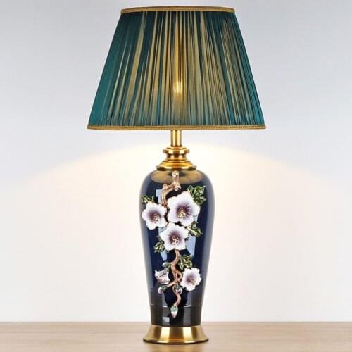 Hotel Living Room Bedroom Study Bedside Lamp European-Style Light Luxury Enamel Ceramic Table Lamp American