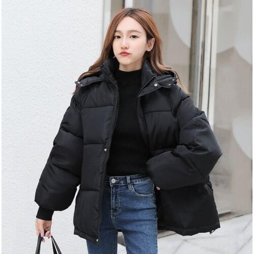 Korean Style Winter Women Down Jacket Oversize Loose Hooded Female Puffer Jackets Short Padded Solid Womens Down Coat