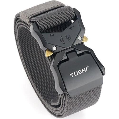 Elastic Jeans Belt For Men Aluminum Alloy Pluggable Buckle Training Tactical Belts Comfortable High Quality Male Belt Hunting