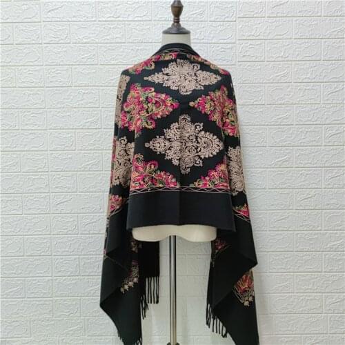 Pashmina Cashmere-Like Scarf For Blanket Women Winter Warm New Embroider Flower Long Tassels Shawl Fashion Scarves Warps