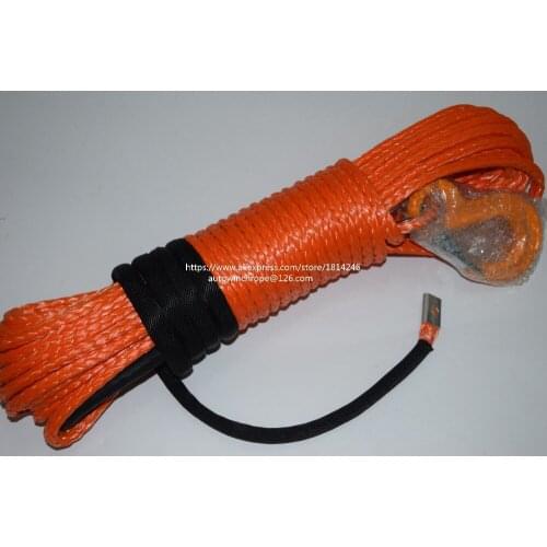 8mm*30m Orange Synthetic Winch Rope,ATV Winch Line,Off Road Rope,Towing Ropes with Hook,Plasma Rope