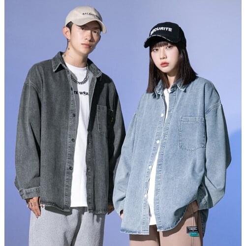 Camisas Para Hombre Street Fashion Denim Long-sleeved Shirt Male Loose Harajuku Mens Couple Jacket Oversized Button Up Shirt