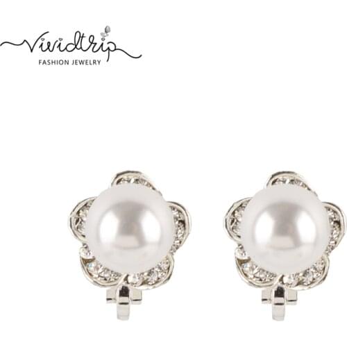 Korean Fashion Cute Flower Bowknot Shape Imitation Pearl Ear Clips Without Piercing for Women Luxury Clip on Earrings Jewelry