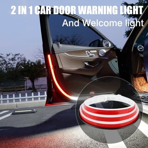 OKEEN 2pcs Waterproof Universal Car Opening Door Warning Led Strip Light White Red Welcome Flash Lights Safety Alarm Signal Lamp