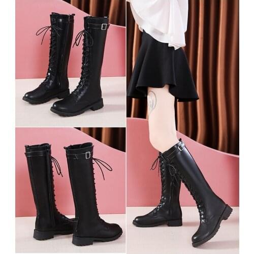 Plus Size 43 Women Thigh High Boots Slip on PU Leather Over The Knee Boots Female Fashion Autumn Winter Woman Shoes Black