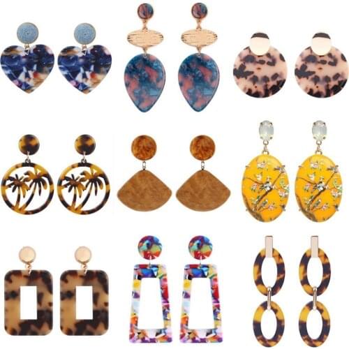 New Fashion Acrylic Resin Drop Earrings For Women Geometric Heart Shape Summer Statement Dangle Earring Lady Boho Jewelry Brinco