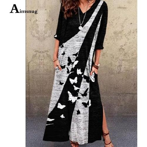 Plus size Women Elegant Long Maxi Dress Vintage Butterflies Print Summer Loose Beach Dress 2021 New Patchwork Dresses Femme 3XL