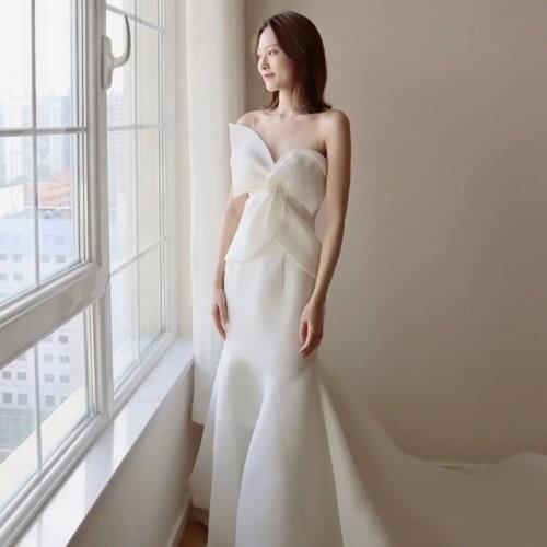 White Mermaid Strapless Wedding Dress 2021 Bride French Slim Fishtail Simple Elegant Tube Top Birthday Party Prom Dress A210