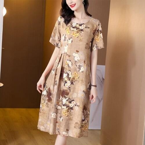 2021 Cotton Linen Casual Office Lady Print Midi Dress Summer Vintage Floral Beach Sundress Women Elegant Bodycon Party Vestidos