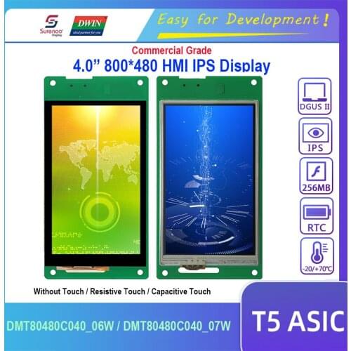 Dwin T5 HMI Display, DMT80480C040_06W DMT80480C040_07W 4.0" 800X480 IPS LCD Module Screen w/ Resistive Capacitive Touch Panel
