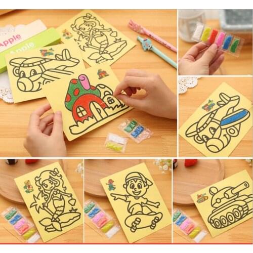 10pcs Cartoon DIY Color Sand PaintingKids Intelligence Education Tools Art Drawing Study Fun Toys Gift free shipping