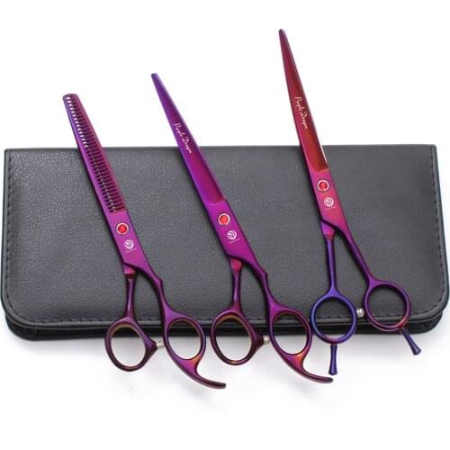 20Sets 7" Stainless Wholesale Dog Grooming Scissors Cutting Scissors Thinning Shears Up Curved Shears Pet Scissors Add Bag Z3002