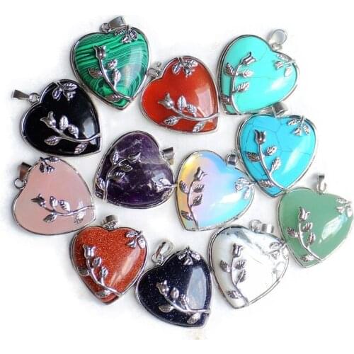 2020 Natural Stone Heart Shape Pendant Head Charm Pendant Making DIY For Jewelry Necklace Accessories 32x35mm