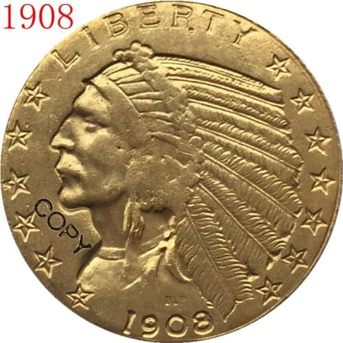 24-K gold plated 1908 $5 GOLD Indian Half Eagle Coin Copy