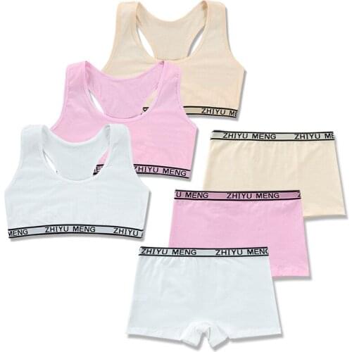 3Sets/lot Girls Underwear Camisole Cotton Hipster 8-14Y Kids Adjustable Sling Big Girls Training Sport Bra