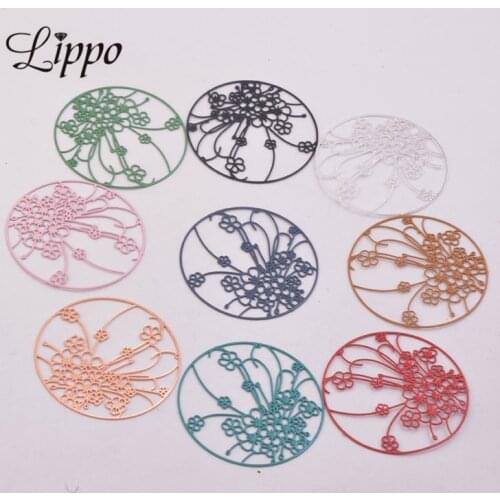 30pcs AB4140 30mm Painted Flower Charm Filigree Watermark Pendant Connector Metal Brass Jewelry Earring Findings