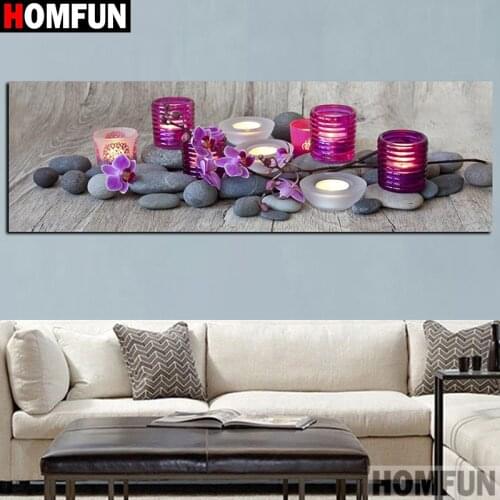 HOMFUN Diamond painting "Stone orchid candle"Full Square/Round Drill Wall Decor Inlaid Resin Embroidery Craft Cross stitc A30009