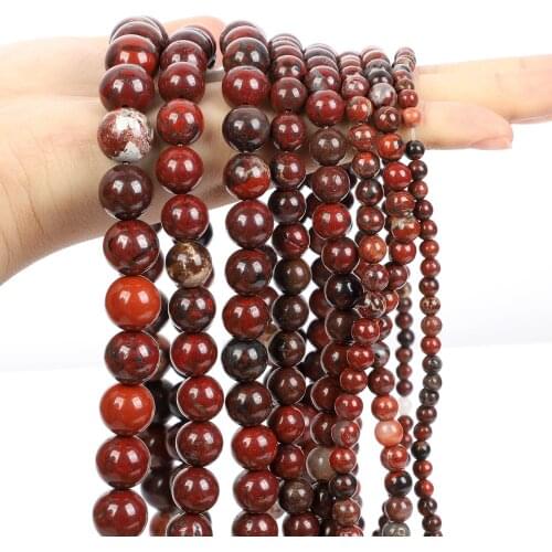 Natural Stone Bead Flower Red Stone Round Loose Spacer Bead for Jewelry Making Needlework DIY Bracelet Accessories 4/6/8/10/12MM