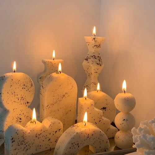 Handmade Ink Splashing Candle Irregular Long Pole Candle Ball Ladder Wave Arch Black And White Art Ornament Home Decoration