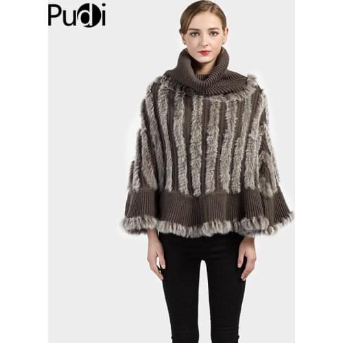 CK706 Real Knitted Rabbit Fur Turtle Neck Sweater Shawl Poncho Stole Cape Scarf Warm Wrap Women 2 Color Women Ponchos And Capes