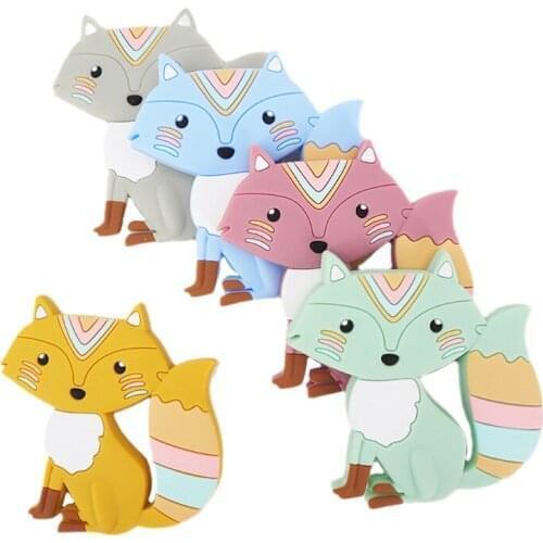 Chenkai 1PCS Cute Fox Shape Baby Silicone Teether BPA Free Sensory Nursing Pacifier DIY Infant Necklace Pendant Teething Toys