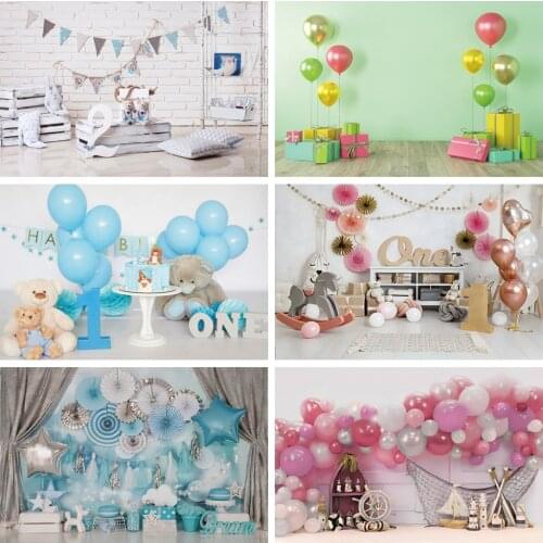 Laeacco Birthday Party Photo Backgrounds Balloons Stars Bears Gift Cake Newborn Photography Backdrops For Photo Studio Photocall