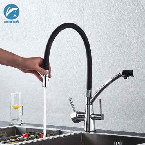 Chrome Purify Kitchen Faucet Cold Hot Water Tap Dual Water Outlet 360 Degree Rotation Kitchen Mixer Tap Purifiers Kitchen Tap