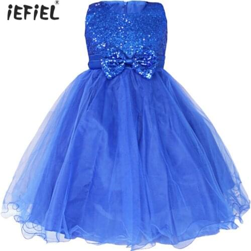 IEFIEL Summer Toddler Flower Vestido Infantil Sequined Bowknot Floral Girls Princess Birthday Formal Party Tulle Dress