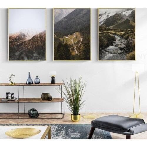 Mountain Forest Picture Nature Scenery Poster Nordic Landscape Print Wall Art Canvas Painting for Living Room Decoration