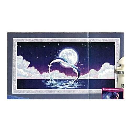 Top Quality Beautiful Lovely Counted Cross Stitch Kit Dolphins Dolphin Love at Night Moon