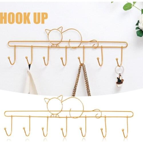 Cat Wall Mounted Metal Hook Rack Key Coat Towel Holder with 7 or 5 Hooks Simple Multifunctional Kitchen Wall Decoration B1