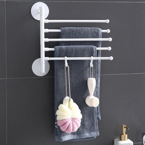 Multi-bar Wall Mounted Rotating Towel Rack Punch-free Bathroom Bath Towel Holder Cabinet Door Back Kitchen Accessory